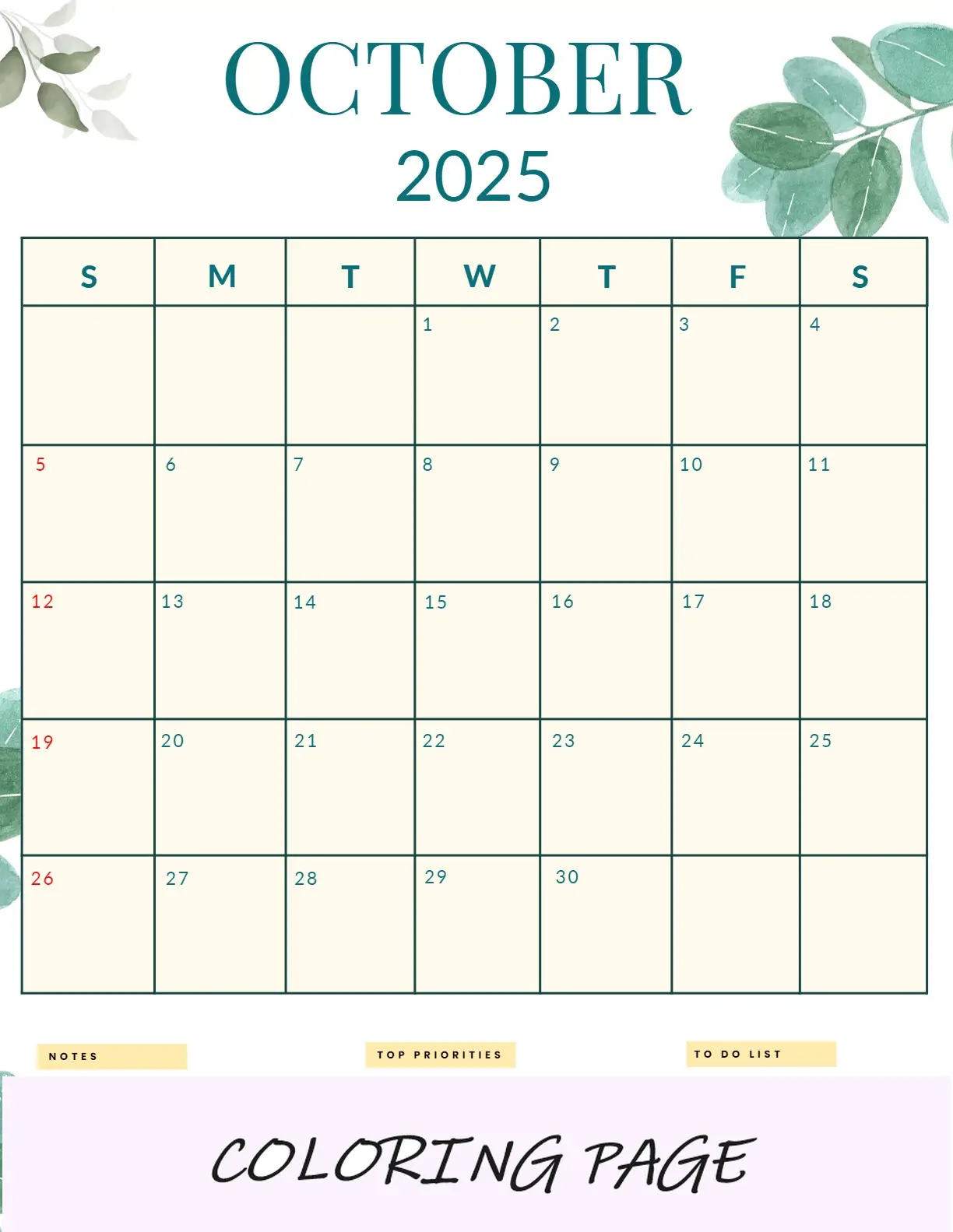 Calendario Octubre 2025 Retrato De Otoño Para Imprimir