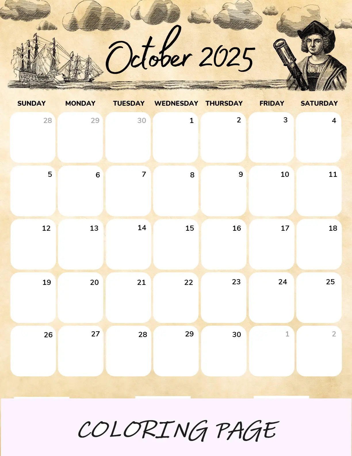 Calendario Octubre 2025 Retrato Corporativo Imprimible
