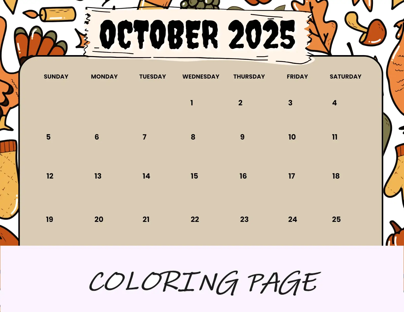 Calendario Octubre 2025 Imprimible Empresas 4 Apaisado
