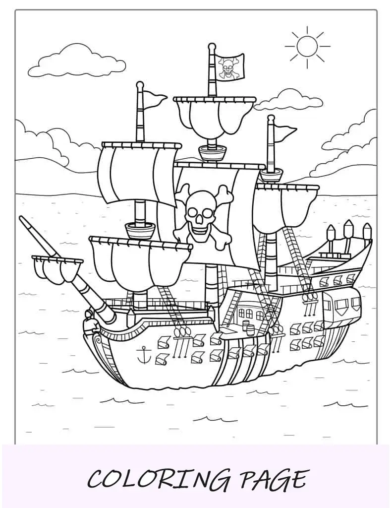 Färbung, Blatt, Von, Piratenschiff, Mit, Canons