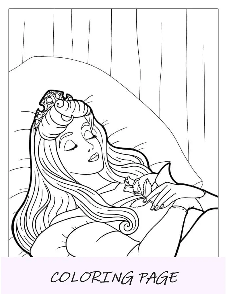 La Bella Durmiente Dormida En La Cama Para Colorear