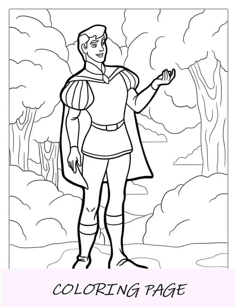 Página para colorear del Príncipe Felipe de La Bella Durmiente
