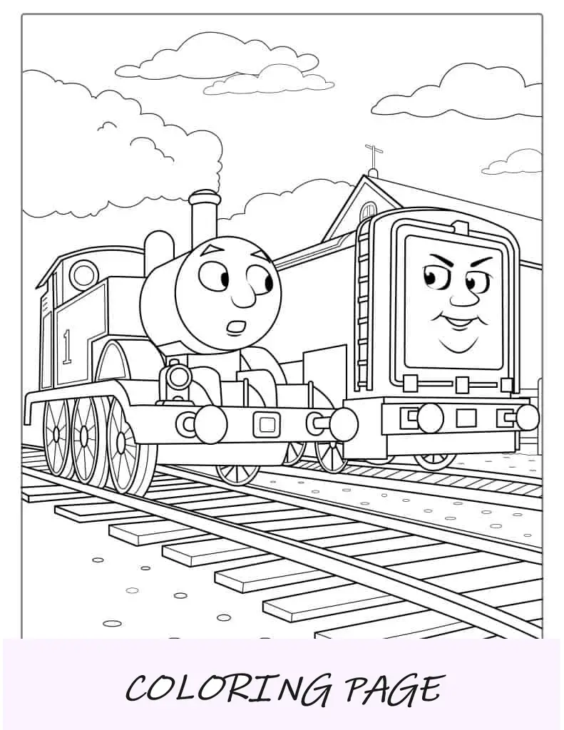 Página para colorir do trem de Thomas e Diesel