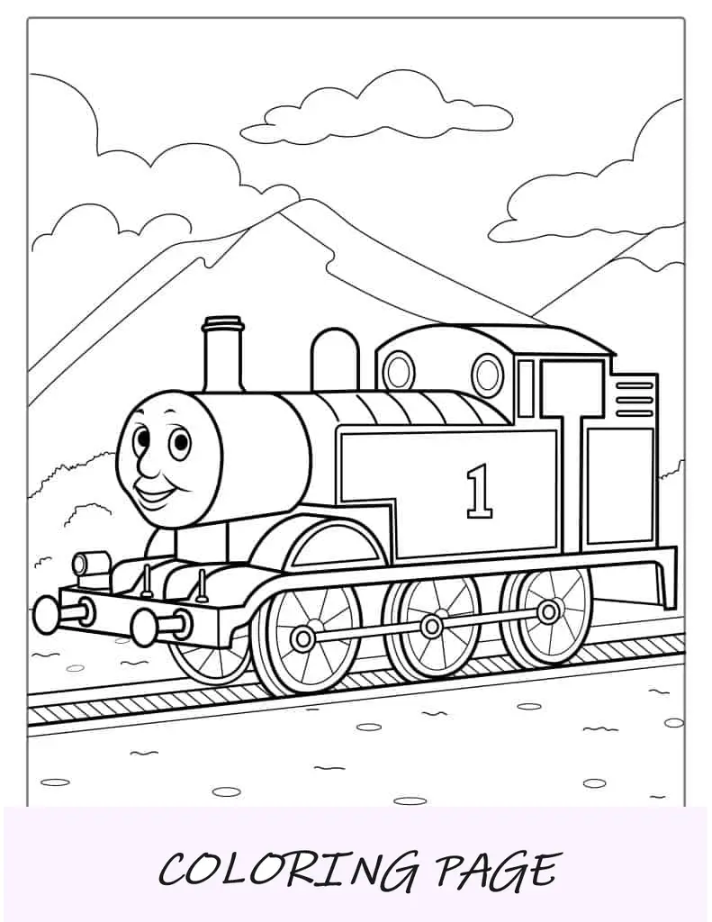 Folha para colorir de Thomas nos trilhos do trem