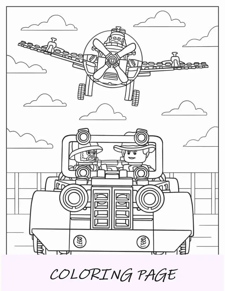Folha para colorir de Lego Indiana Jones Fighter Plane Chase