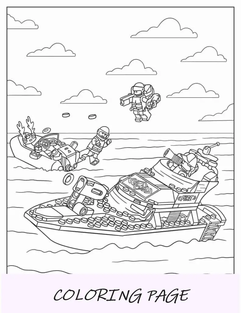 Lego City Fire Rescue Boat para colorir