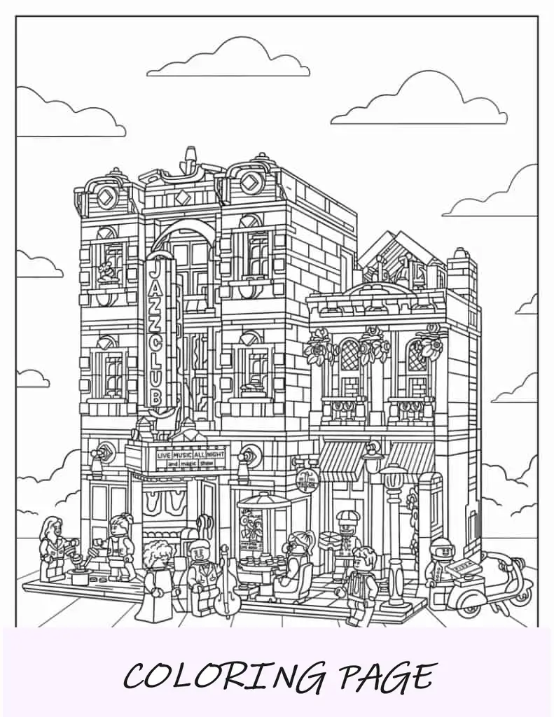 Ícones LEGO detalhados 10312 Jazz Club para colorir