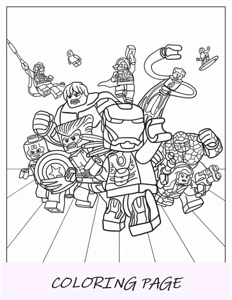 Pôster Lego Marvel Vingadores para colorir