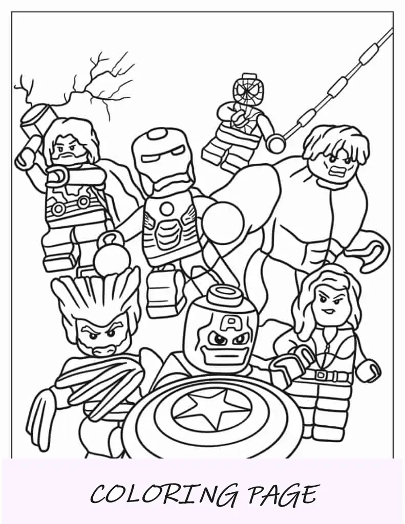 Página para colorir fácil de Lego Avengers