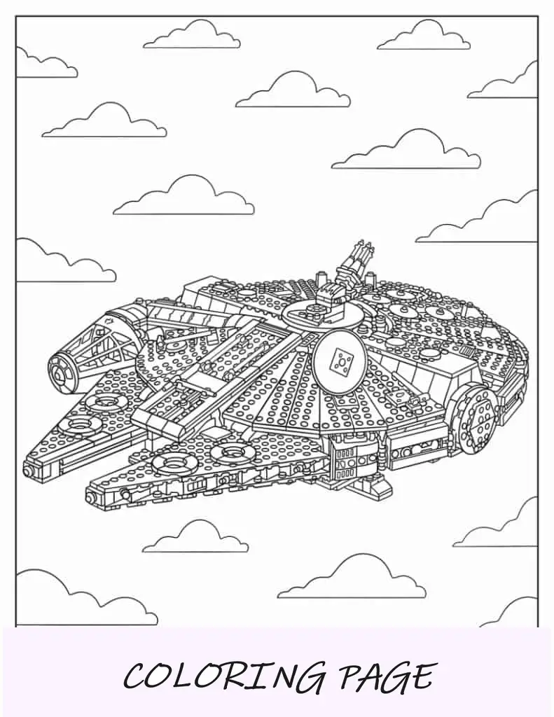 Folha para colorir detalhada de Star Wars Millennium Falcon