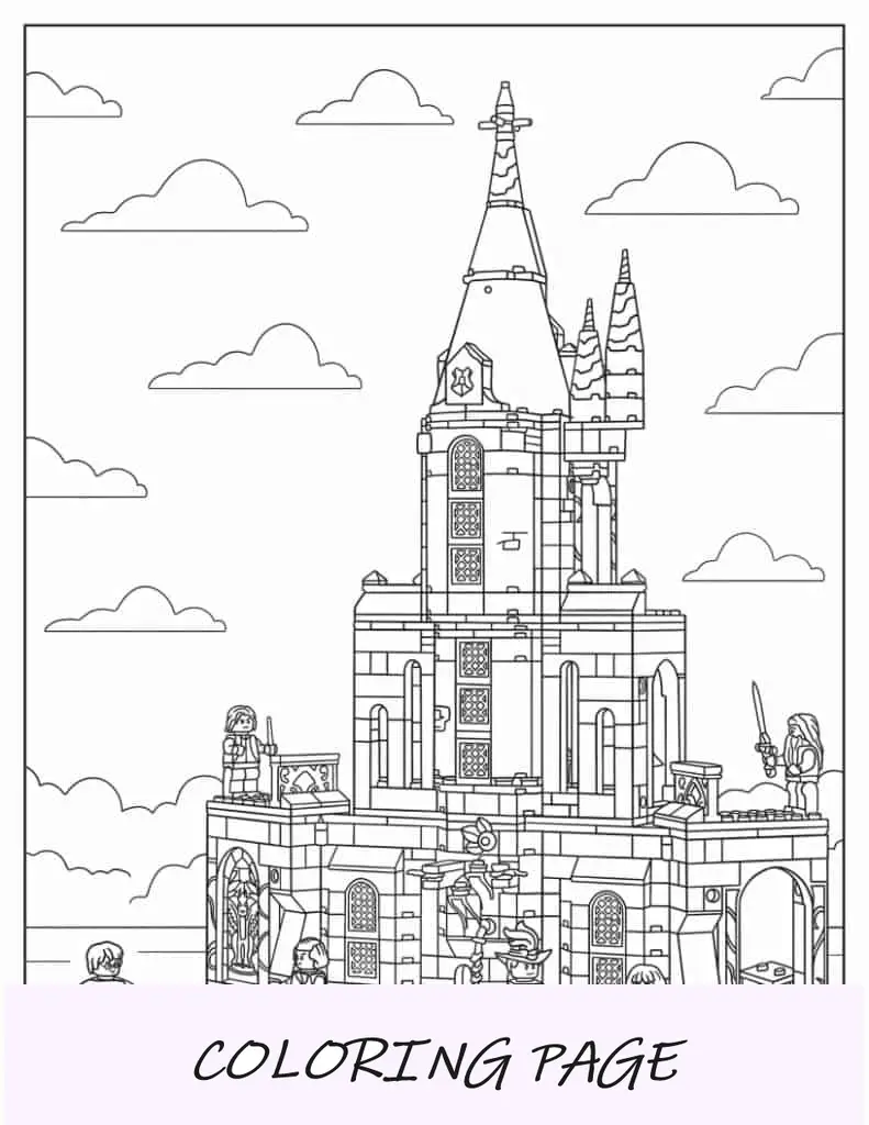 Página para colorir intrincada de Lego Hogwarts