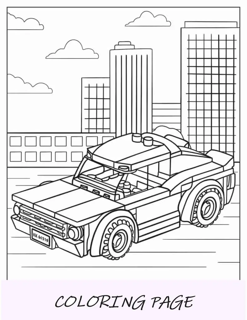 Esboço do carro Lego na cidade