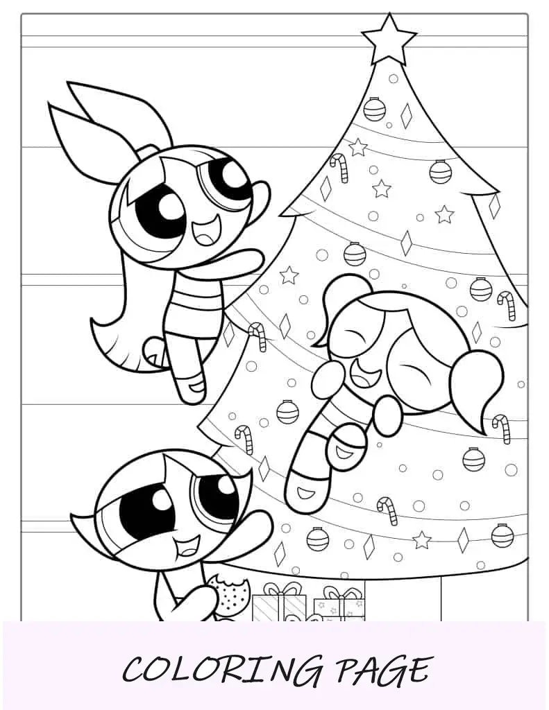 Ausmalbild „Powerpuff Girls“ zum Thema Weihnachten