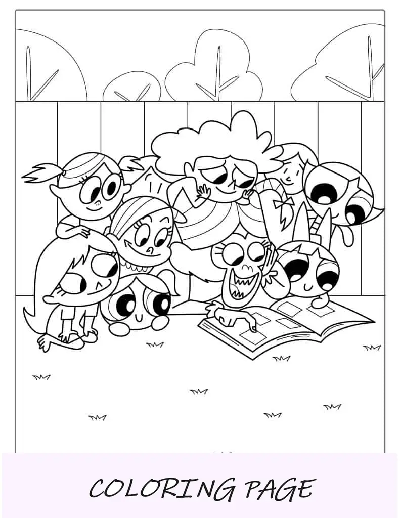 Malvorlage von Powerpuff Girls Sleepover mit Mojo