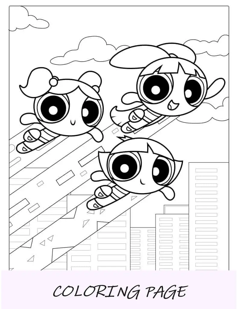 Powerpuff Girls fliegen über die Stadt, um sie auszumalen