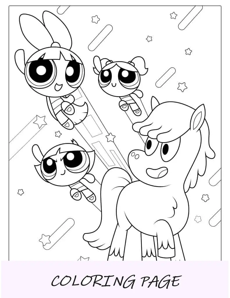 Ausmalbilder Einhorn und Powerpuff Girls