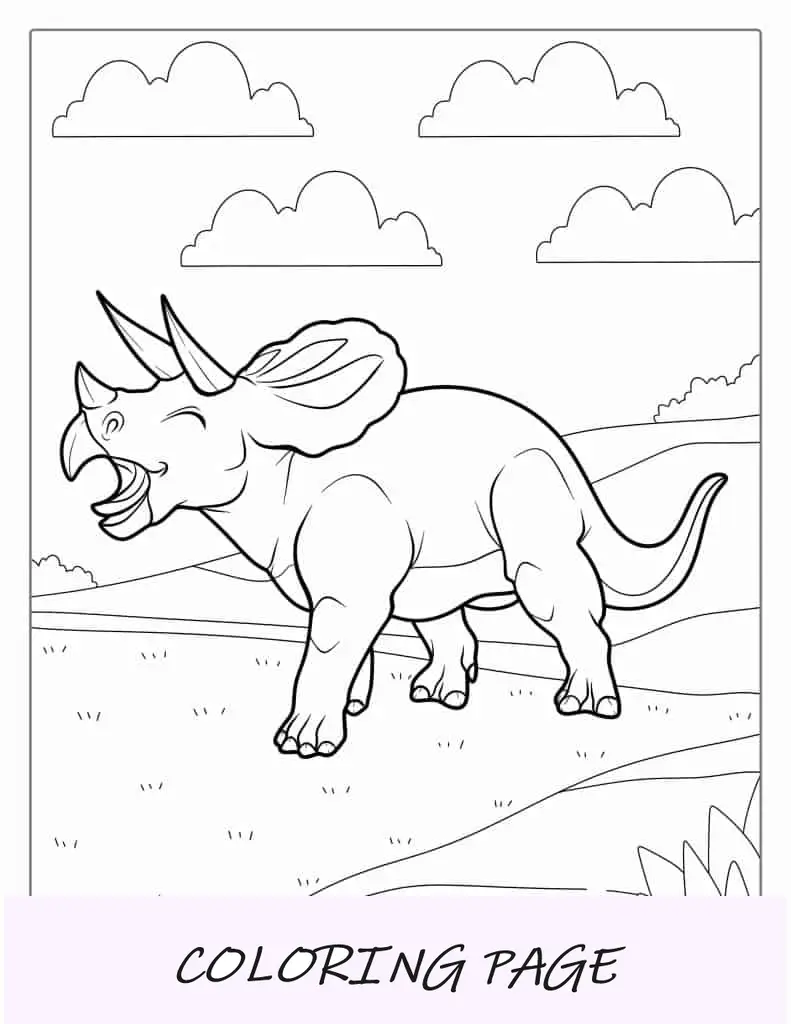 Feliz Triceratops caminhando no campo para colorir