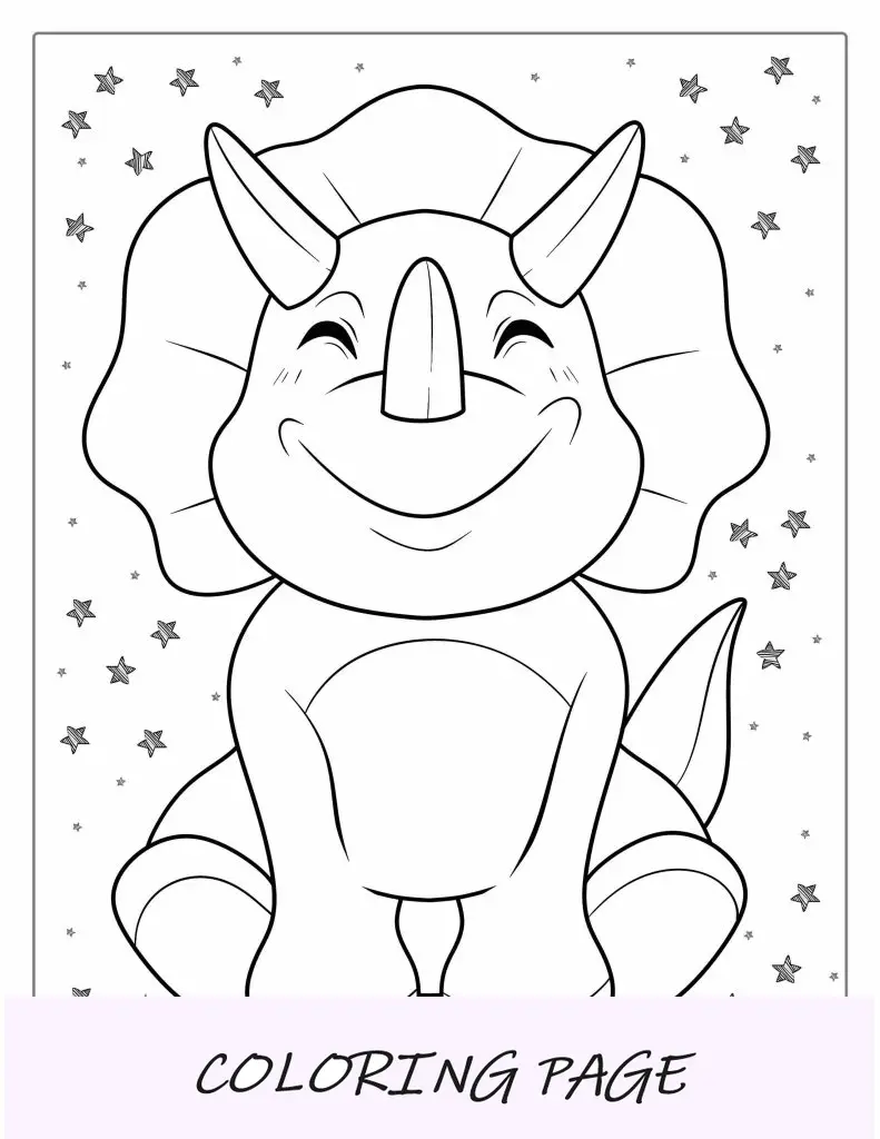 Triceratops sorridente com chifres grandes para colorir