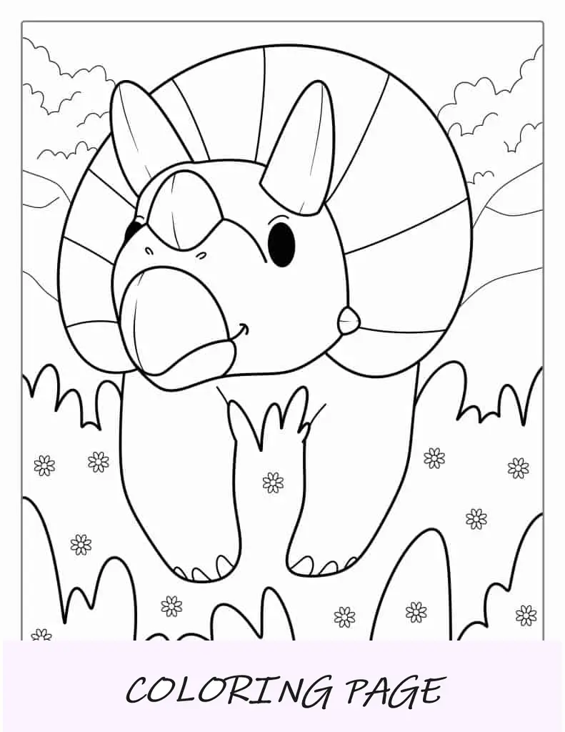 Página para colorir super fofa de Triceratops para crianças em idade pré-escolar