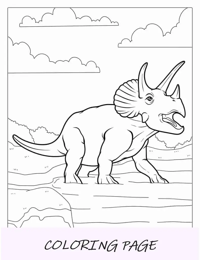 Folha para Colorir Triceratops adulto entrando na água