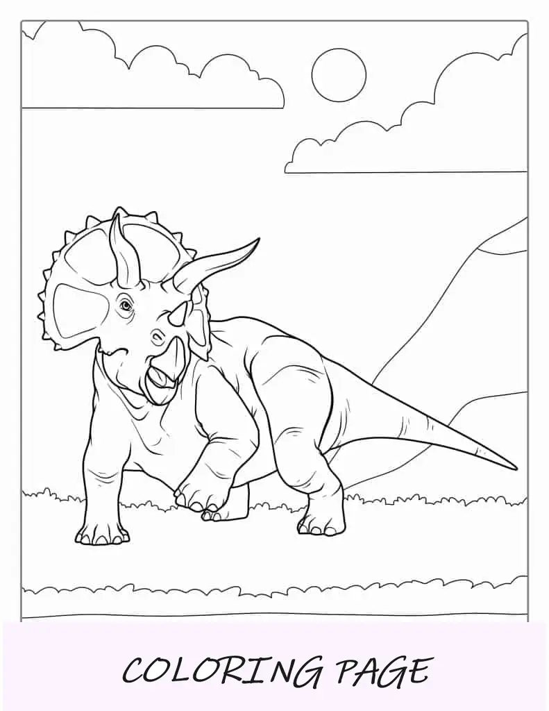 Página para colorir de um grande triceratops adulto