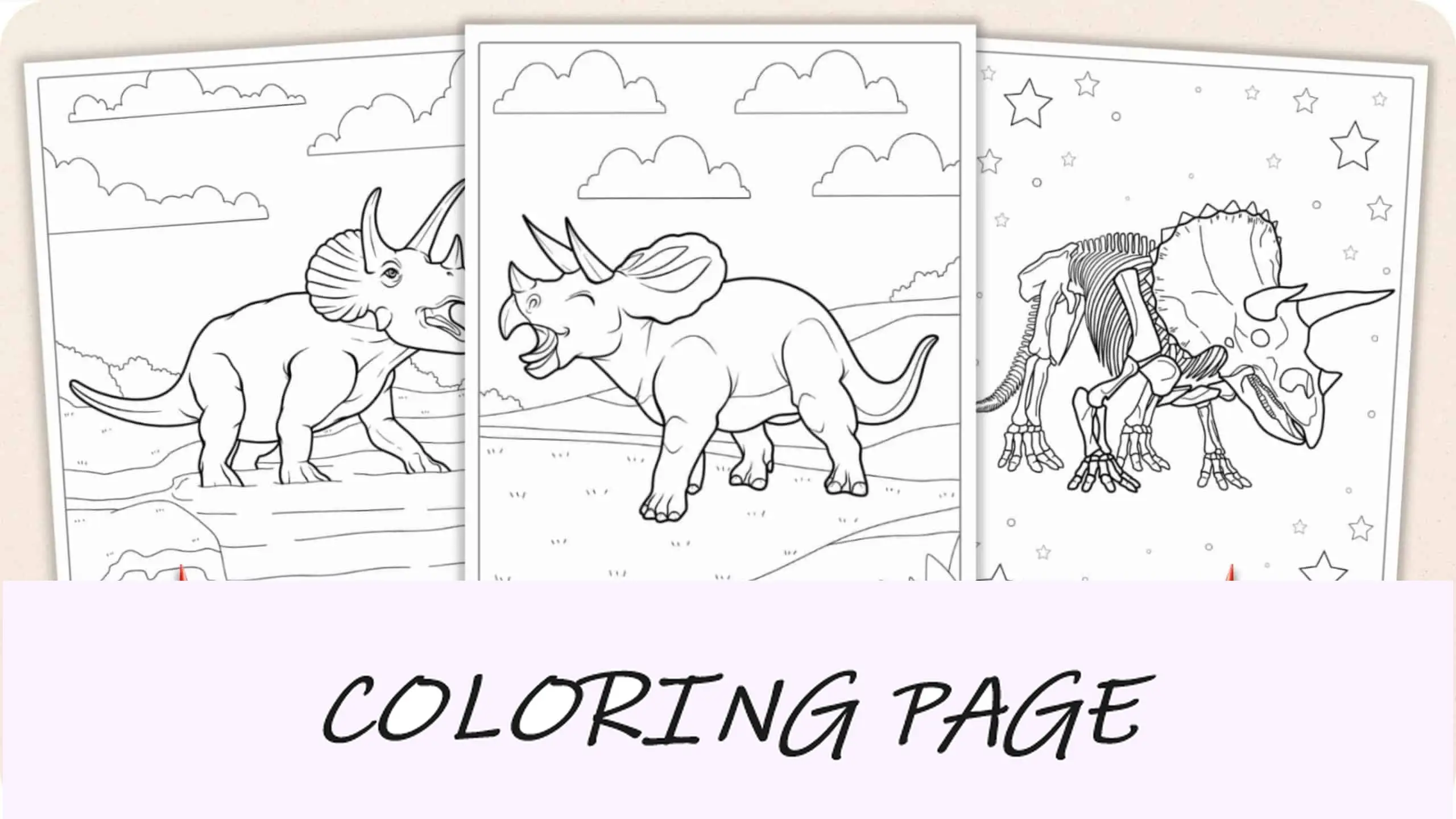 imagem em destaque das páginas para colorir do triceratops
