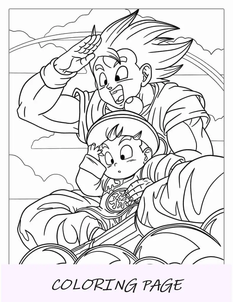 Goku montando a nuvem Nimbus para colorir
