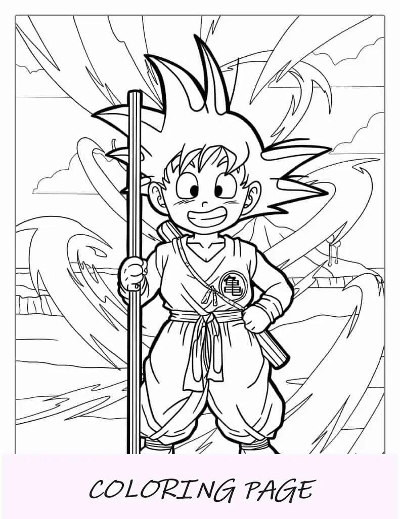 Página para colorir do jovem Goku