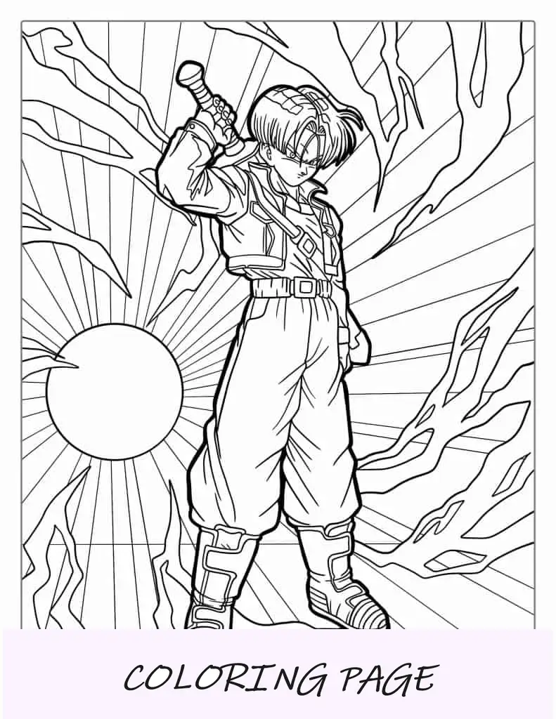 Personagem detalhado de Trunks de Dragon Ball Z para colorir