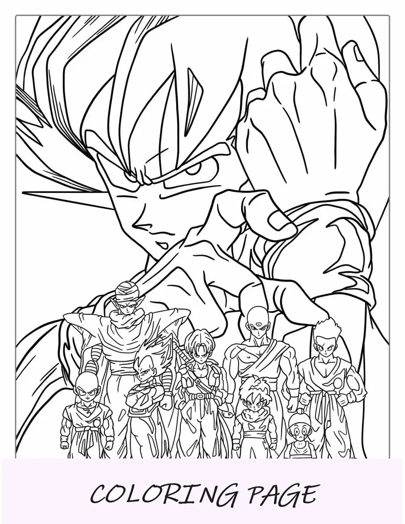 Página para colorir da equipe Dragon Ball Z Dragon