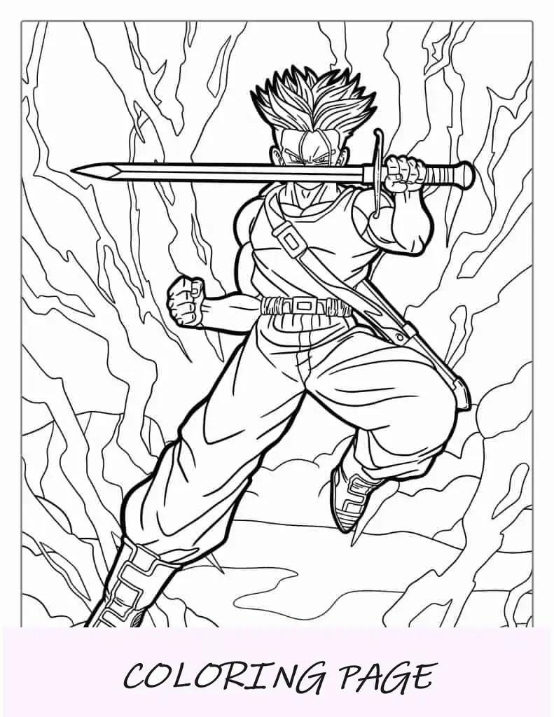 Folha para colorir de Trunks segurando uma espada