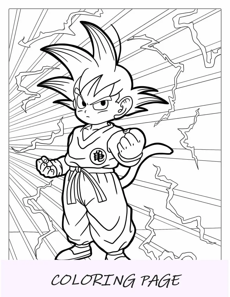 Página para colorir do jovem Goku para crianças