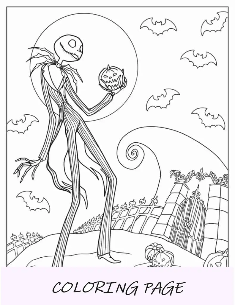 Jack Skellington sosteniendo Jack-O-Lantern Halloween para colorear