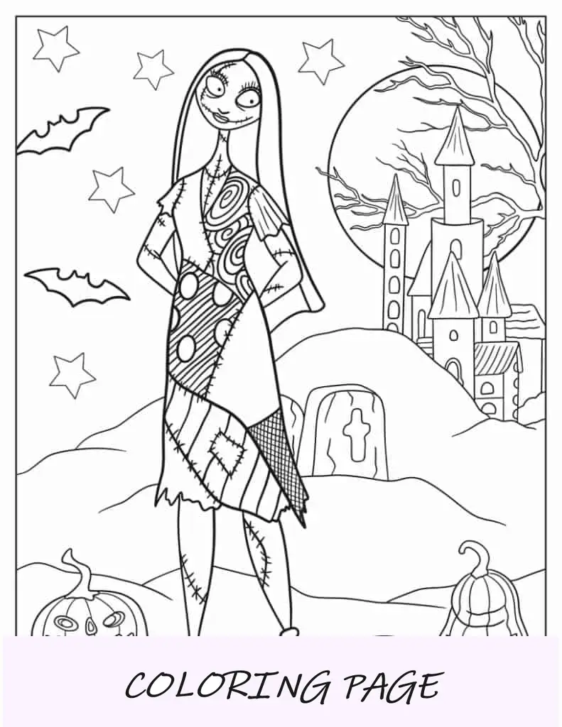 Página para colorear de Halloween de Sally