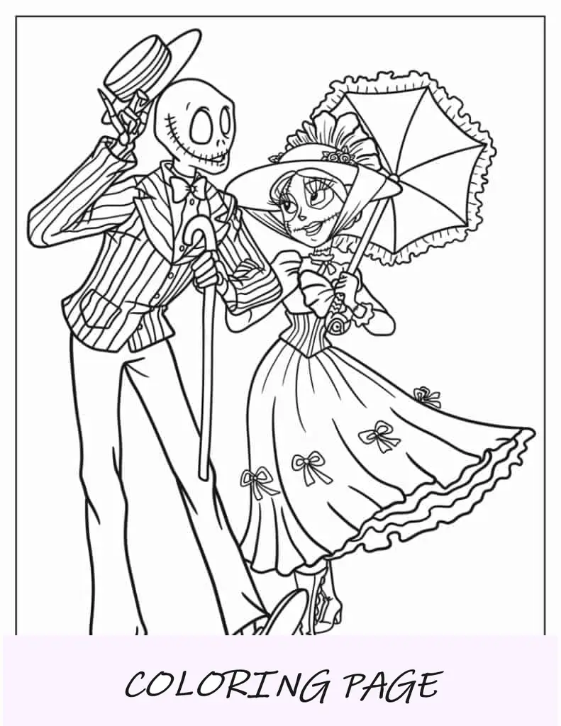 Página detallada para colorear de Jack y Sally