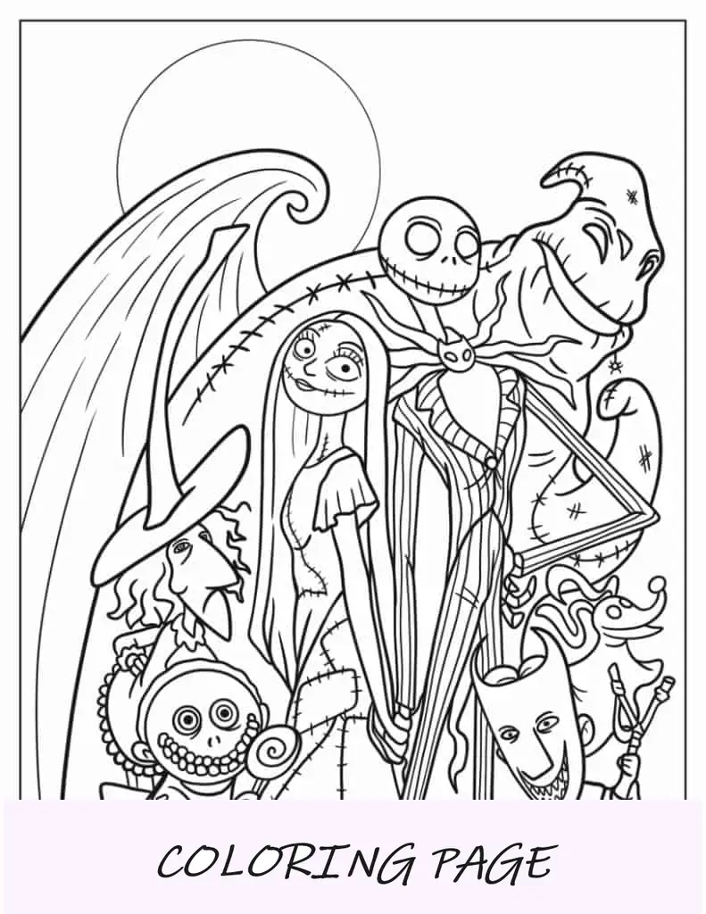 Página sencilla para colorear de Halloween de Pesadilla antes de Navidad