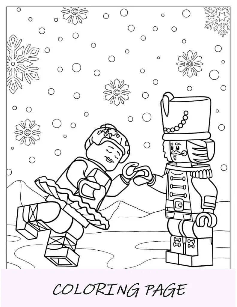 Quebra-nozes de Lego dançando com fada de ameixa para colorir
