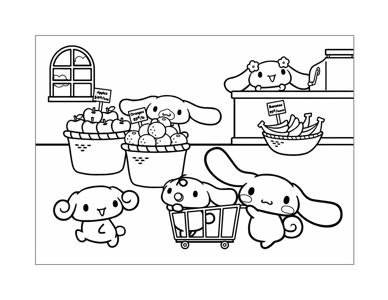 Cinnamoroll At The Market Coloring Page