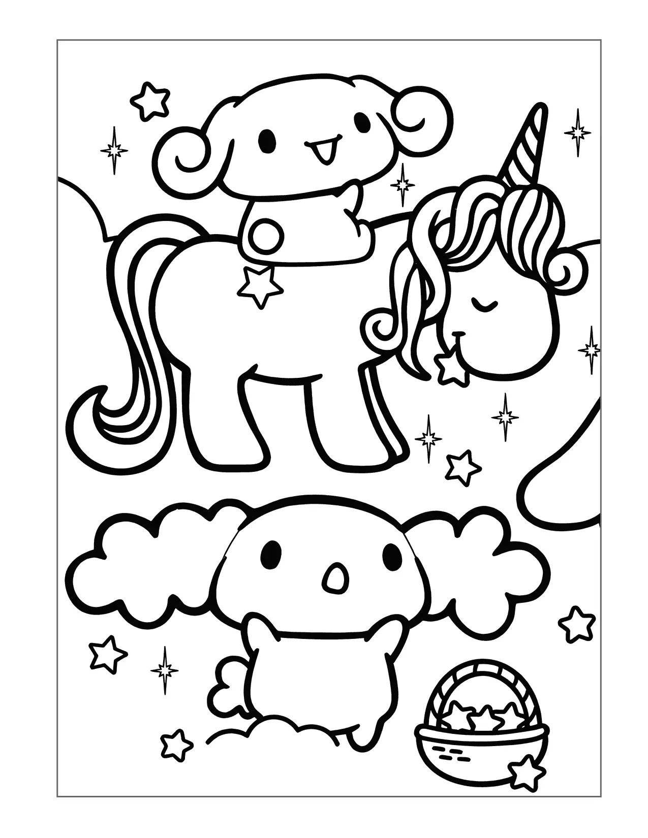 Cinnamoroll And Unicorn Coloring Page