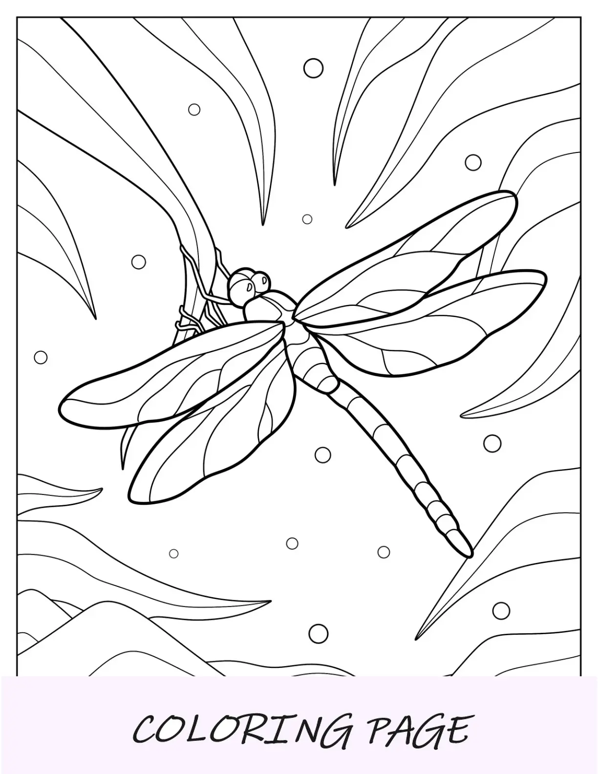Pagina da colorare libellula aggrappata alla foglia