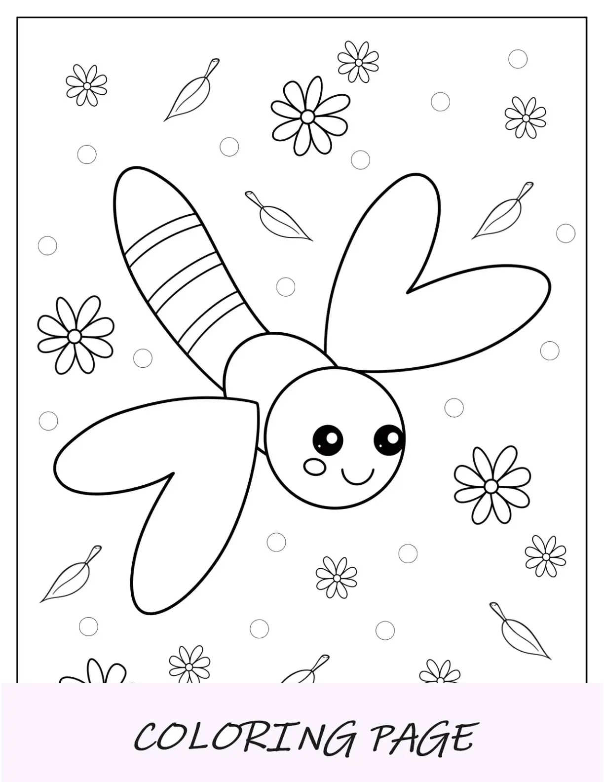 Pagina da colorare sorridente della libellula del fumetto per i bambini