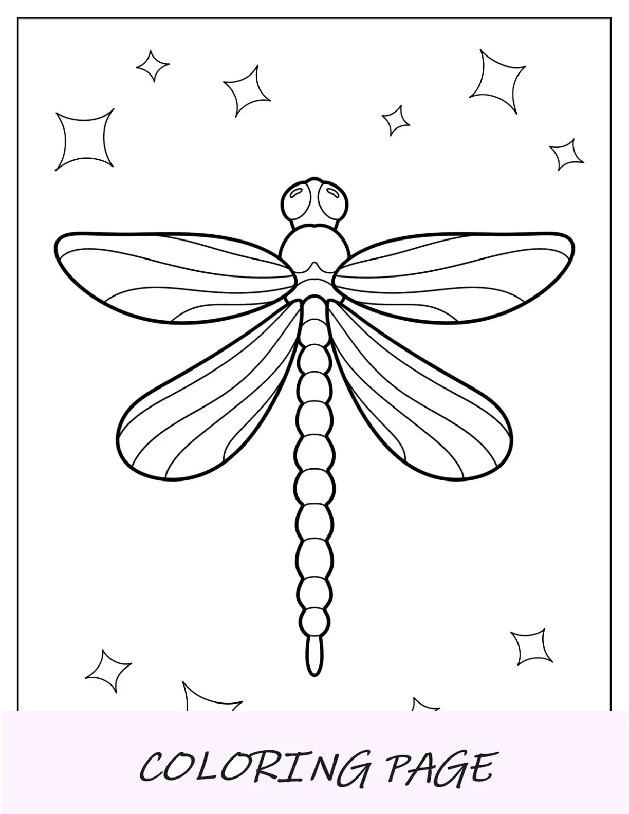 Pagina da colorare semplice libellula del fumetto per i bambini