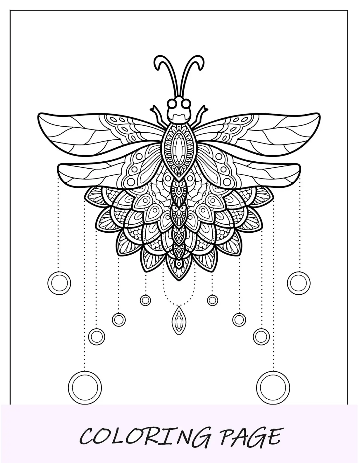 Intricato libellula da colorare pagina Mandala con catena e anelli