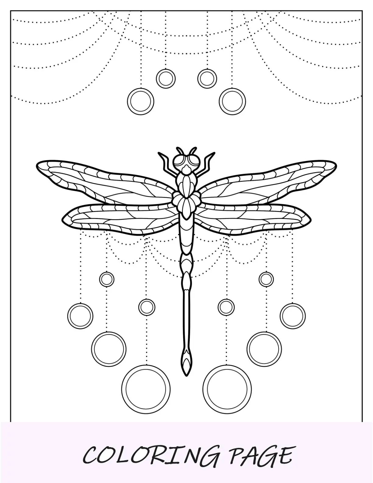Bellissimo disegno della pagina da colorare di libellula con anelli