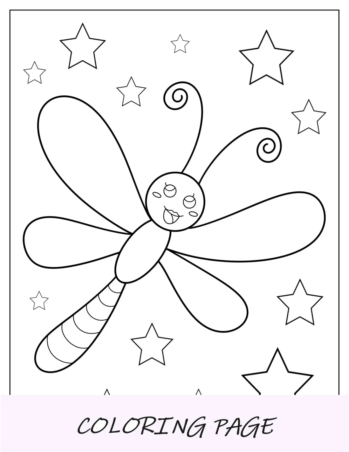 Pagina da colorare bella libellula femminile nell'aria