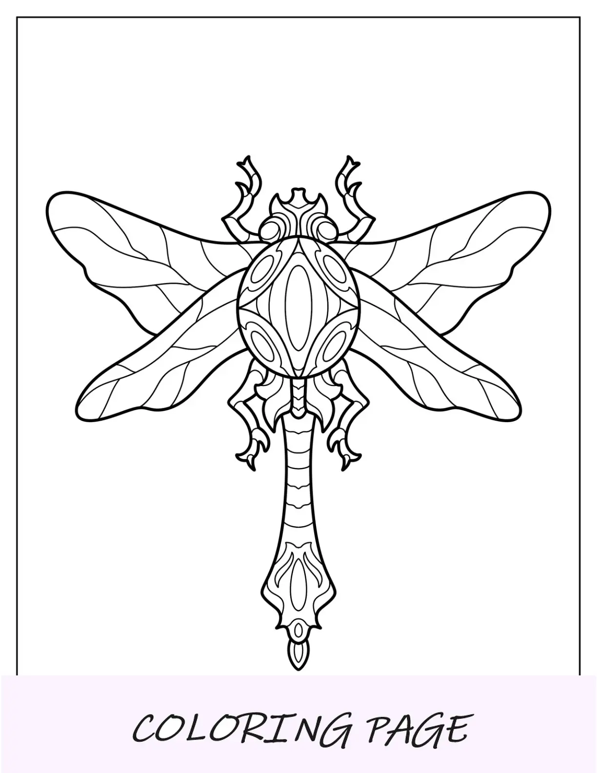Intricato disegno della pagina da colorare della libellula