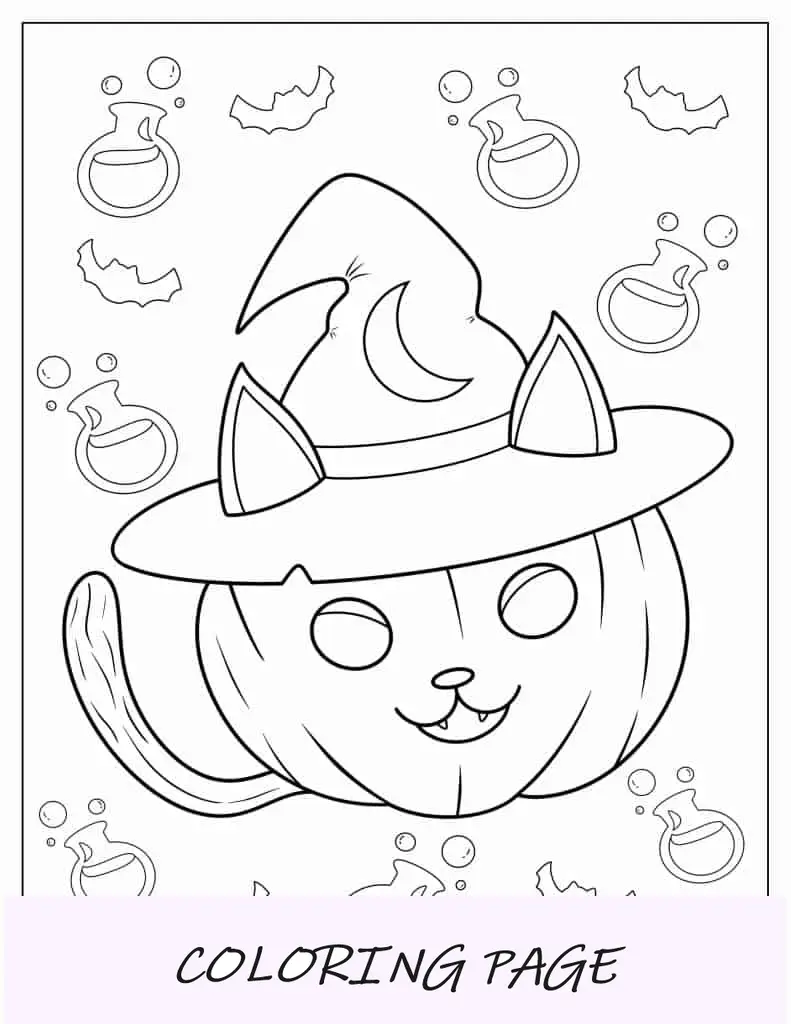 Página para colorir de abóbora de gatinho fofo