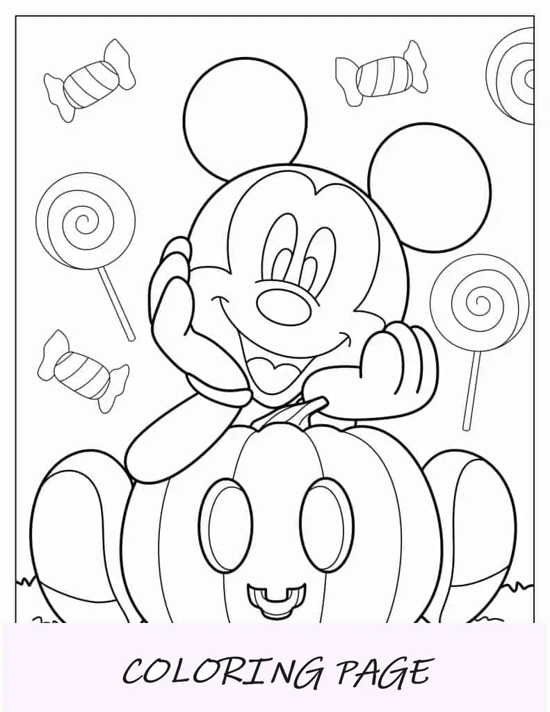 Mickey Mouse com abóbora de Halloween para colorir