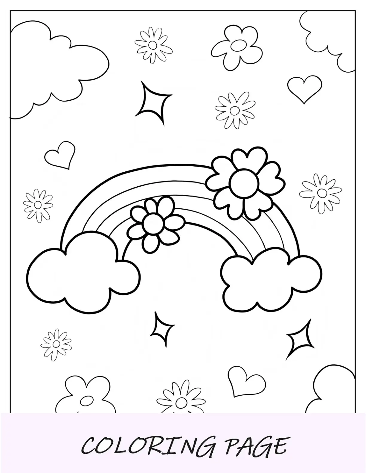 Pagina da colorare primaverile Arcobaleno con fiori per bambini in età prescolare