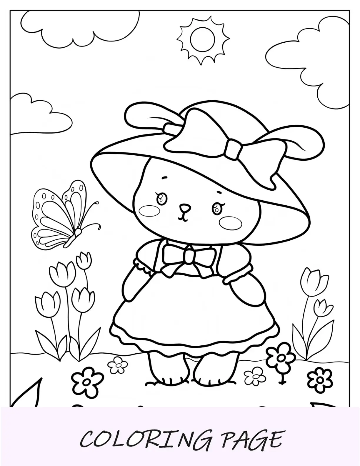 Coniglio In Un Abito In Piedi Nel Giardino Della Pagina Da Colorare Di Primavera